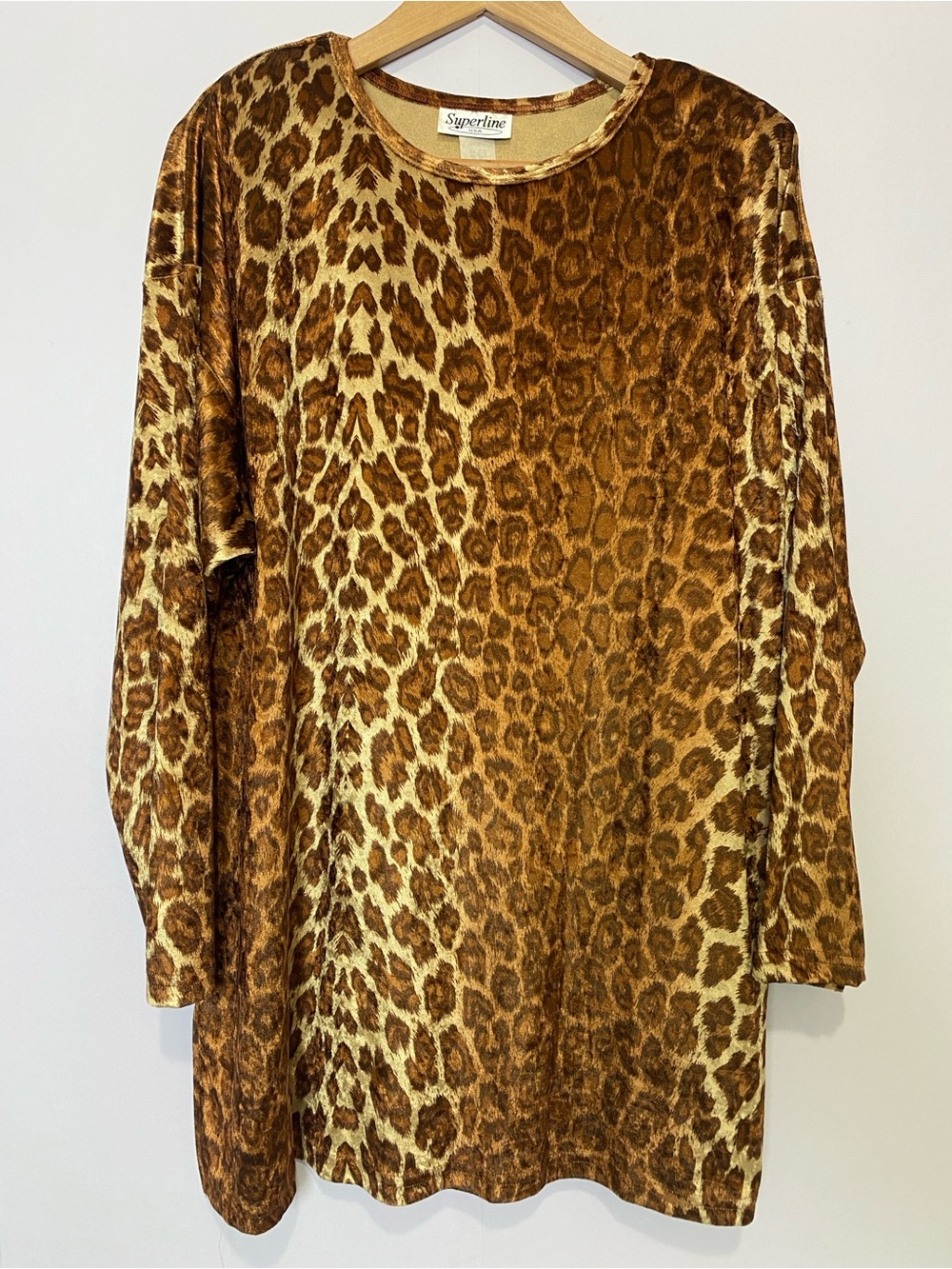 Vintage Superline USA Leopard Print Velour Tunic Top XL Animal Print Y2k Retro